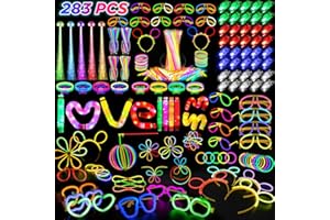 SHQDD Halloween Party Supplies Glow in the Dark Party Favors for Adults Kids, 27 Carnival Accessories, 56 LED Light Up Toys Bulk, 100 Glow Sticks Party Pack, Neon Party Supplies & Decorations