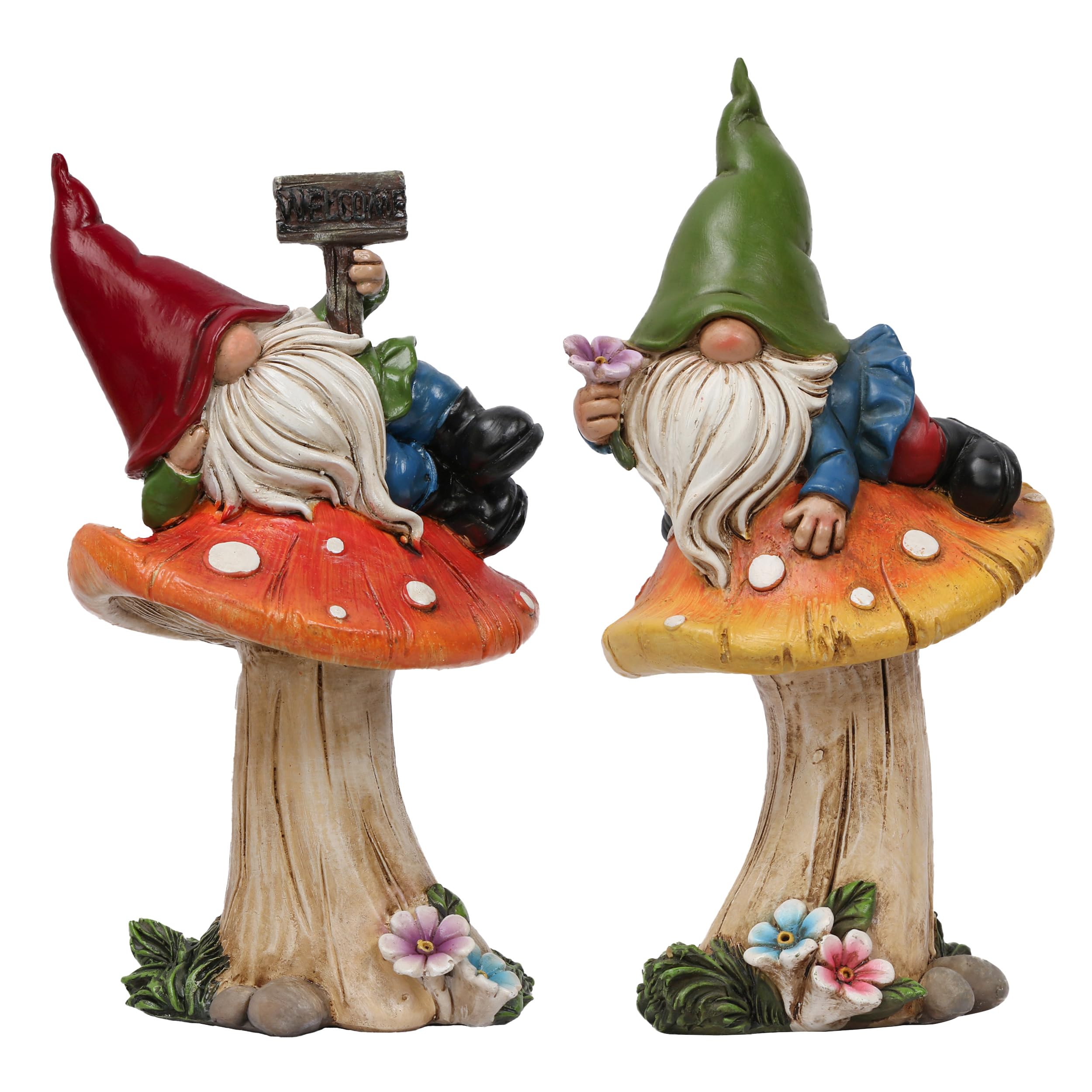 TERESA'S COLLECTIONS Garden Ornaments Outdoor, Garden Gonks with Mushroom for Flower Planter Pot, Waterproof Resin Gonks Ornaments, New Year Gifts, Indoor Outdoor 17CM
