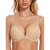 Deyllo Women's Push Up Bra Lace Padded Bras Underwire Plunge Add One Cup