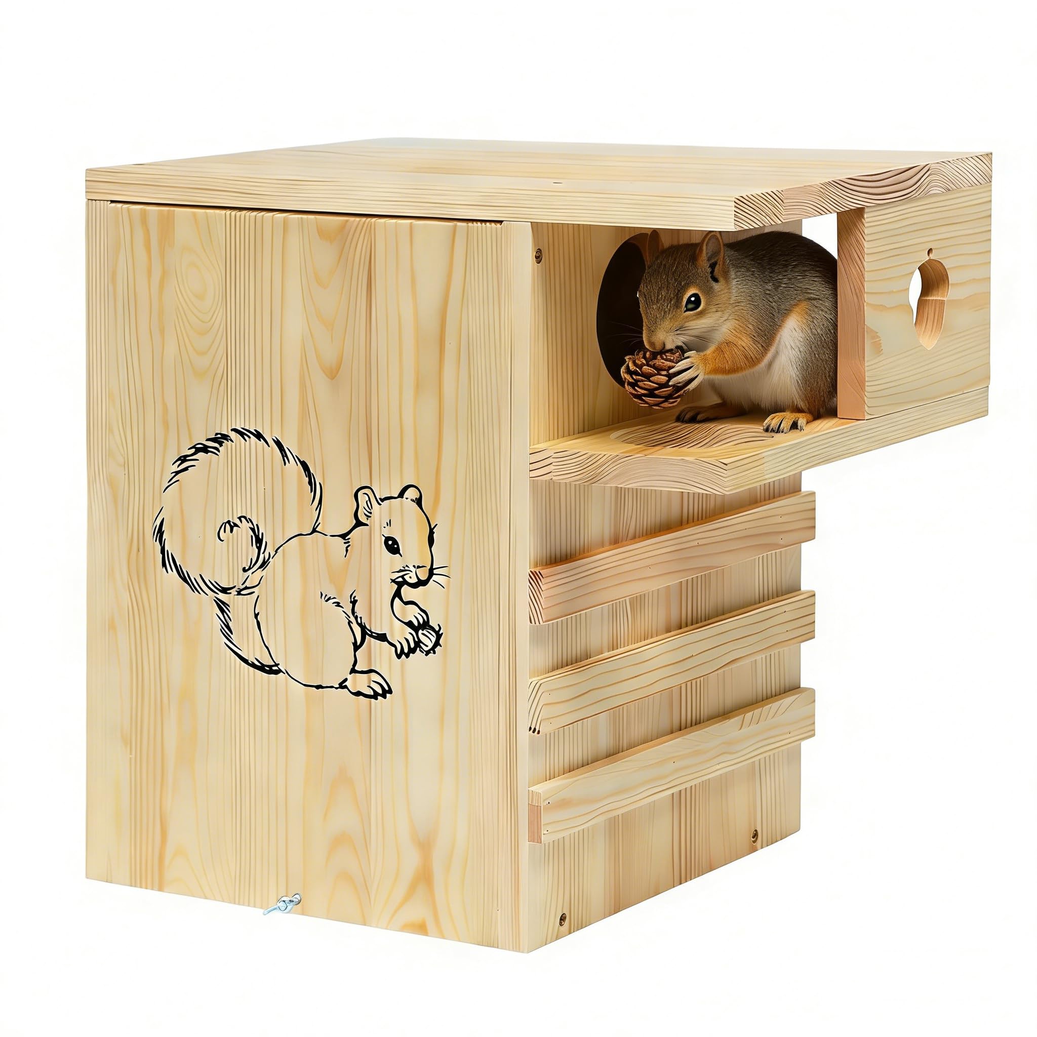 Photo 1 of Large Squirrel House for Outside Nesting - XL Large Squirrel House for Outside with Exterior Porch, Wooden Nesting Box Squirrel Chipmunks and Small Animals