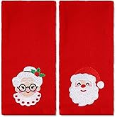 JarThenaAMCS 2 Pcs Christmas Hand Towels Embroidered Red Santa Claus and Mrs. Claus Absorbent Bath Towel for Winter Xmas Hand Drying Cleaning Cooking Gift, 29.5 x 13.7 Inch