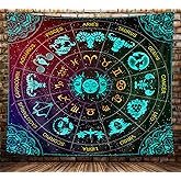 VeiVian Zodiac Astrology Wall Hanging, Sun and Moon Constellation Blacklight Art, Trippy Mandala Boho Witchy Wall Tapestry for Bedroom, Living Room, Dorm, (60x40)