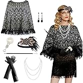 Orizizhic 1920s Flapper Accessories for Women Flapper Headpiece Headband Bracelet Pearl Necklace Gloves Plastic Holder Long Pipe Fringe Top Flapper Costumes for Women Roaring 20s 20's Costume