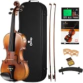 Cecilio Violin 4/4 Full Size Kit Hand Oil Rub Highly Flamed 1-Piece Back Solidwood Violin with Premium Strings, Size 4/4 (Full Size)