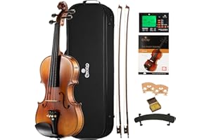 Cecilio Violin 4/4 Full Size Kit Hand Oil Rub Highly Flamed 1-Piece Back Solidwood Violin with D'Addario Prelude Strings, Size 4/4 (Full Size)