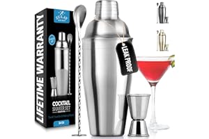 Zulay Kitchen 24 oz Stainless Steel Cocktail Shaker Set - Mixed Drink Shaker - Martini Shaker Set with Built in Strainer, Dou
