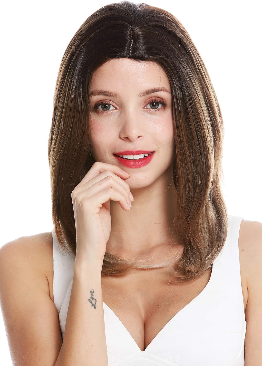 WIG ME UP - GFW3386-G322 women's quality wig shoulder length sleek middle parting balayage brown blonde highlights - Image 3