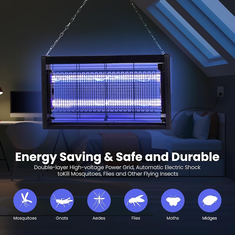 Lâmpada elétrica anti-mosquitos, mata-moscas elétrica de 20 W, mata-moscas, anti-mosquitos e mata-moscas eletrónica para interiores, jardins domésticos e cozinhas comerciais
