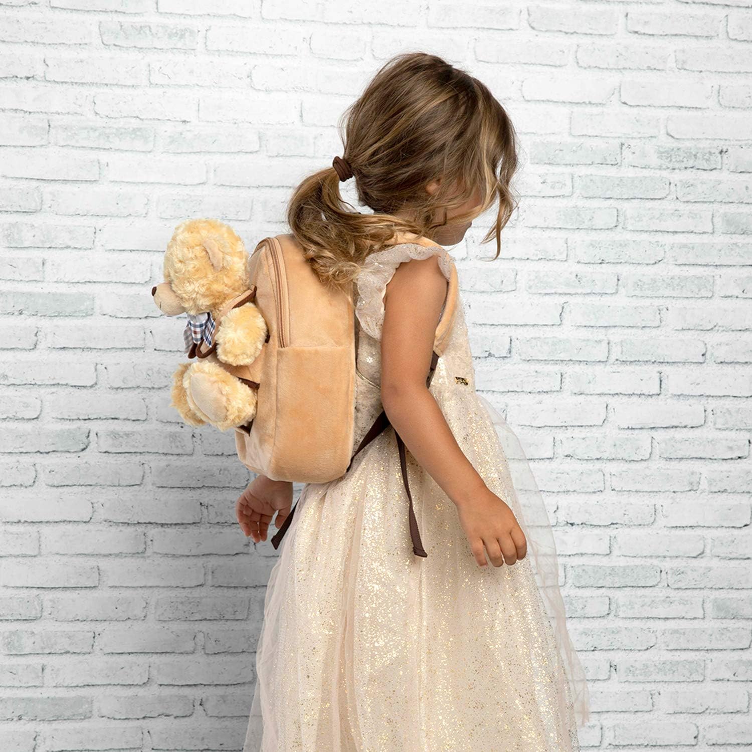 PERLETTI Plush Teddy Bear Backpack for Kids with Fluffy Stuffed Puppet - Image 5