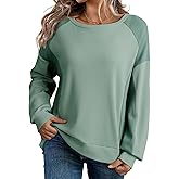 Dokotoo Oversized Sweatshirt for Women Waffle Knit Color Block Crewneck Long Sleeve Casual High Low Pullover Sweatshirts Tops