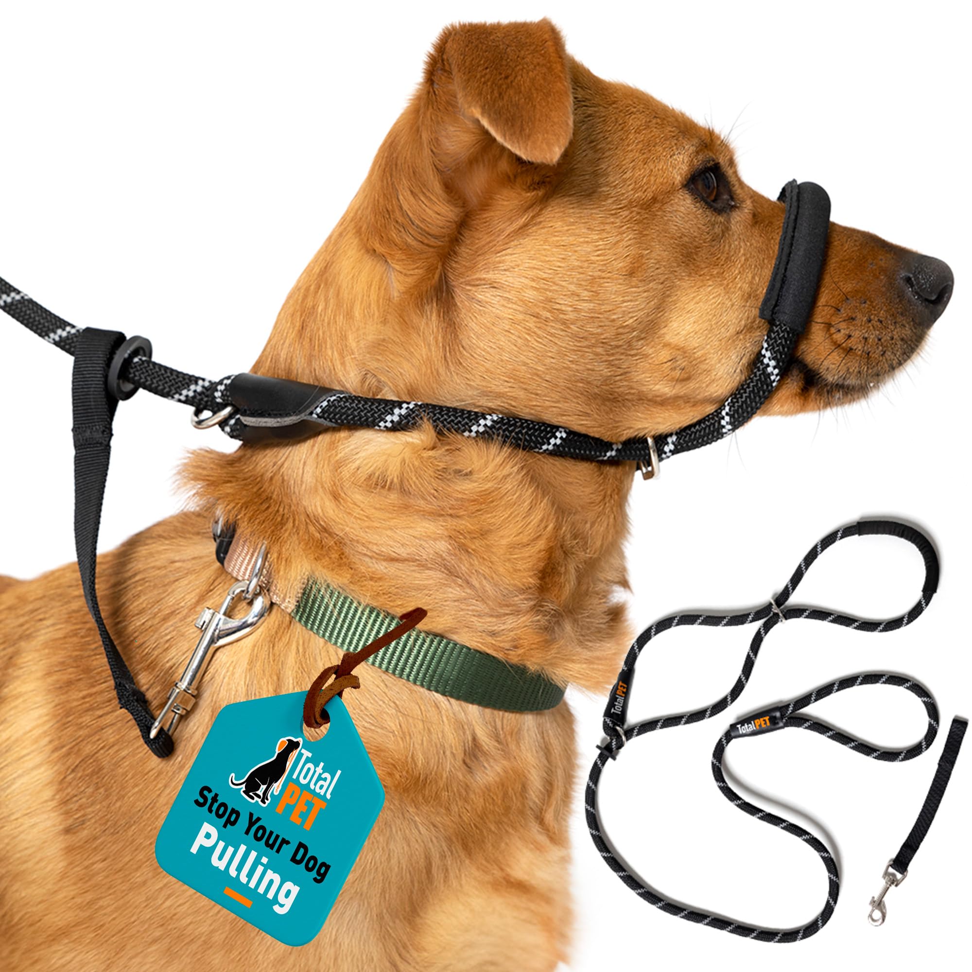 Total Pet Figure of 8 Dog Lead - Anti Pull Stop Dogs Pulling - Rope Slip Leads with Padded Nose Support (Black, Medium/Large) — image 1