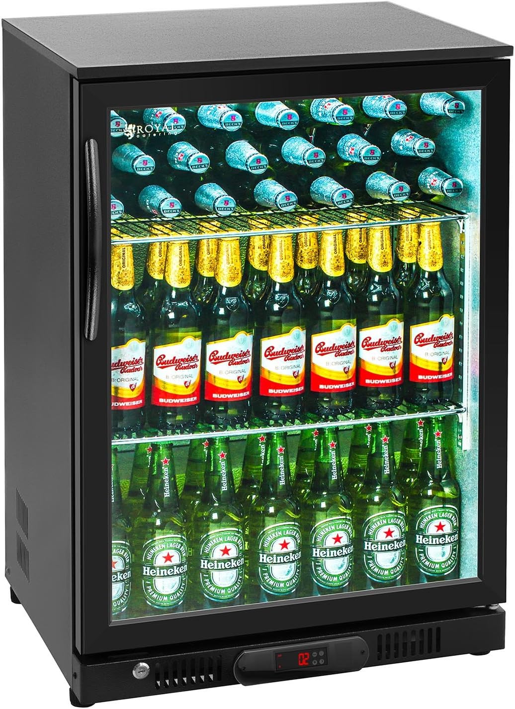 Royal Catering RCGK-138C Drinks Fridge Mini Fridge Mini Bar Bottle Refrigerator (138 L, 2–10 °C, 53 x 60 x 90 cm, Powder-Coated Steel Black)