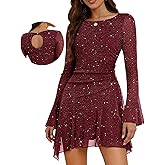 Aupuls Long Sleeve Sequin Prom Dresses for Teens Asymmetrical Going Out Women Party Cocktail Dress