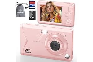 4K Digital Camera, 64MP Kids Point and Shoot Camera for Photography with 16X Digital Zoom, Compact Vlogging Camera with 64GB 