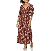 Angie Womens Angie Women's Short Sleeve Tie Neck Cinch Waist Maxi Dress