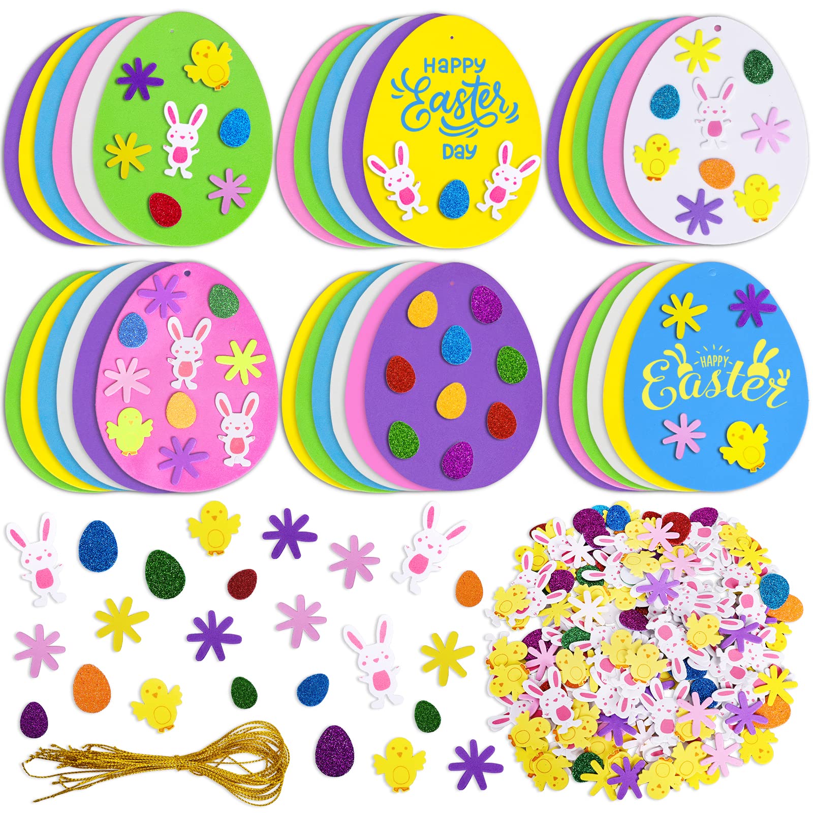 Max Fun 208PCS Easter Foam Stickers DIY Easter Craft Kit Foam Eggs for Kids Classroom, Party Supplies, DIY Cards and Decorations