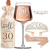 30th Birthday Gifts for Women Her - Elegant Decorations with Vintage Wine Glasses, Wine Bag, Birthday Sash, Crown,Rhinestone Birthday Tiara, Perfect for Women,Mom,Wife,Coworker,Best Friend,Sister
