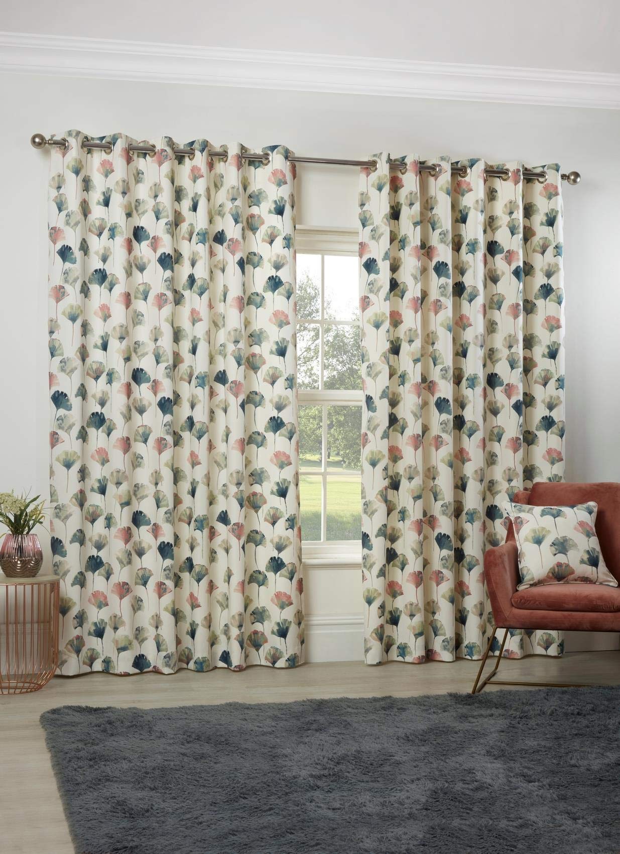 Camarillo Floral Eyelet Curtains 46 x 72 Blush Lined Watercolour Flowers, Flamingo, 124023661