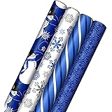 Image Arts Blue Christmas Wrapping Paper with Cut Lines on Reverse (4 Rolls: 120 sq. ft. ttl) Snowmen, Snowflakes, Blue and W