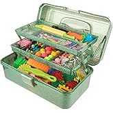 Glitter Art & Craft Tool Storage Box,3-Layer Stackable Carry Tackle Box Sewing Box Organizer for Art Supply, Makeup,Sewing Supply (Green)