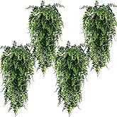 Toprooms 4pcs Artificial Hanging Plants Fake Hanging Plant Fake Plants Faux Fern Ivy Vines Outdoor UV Resistant Plastic Hanging Plants Artificial Decor (Ferns)