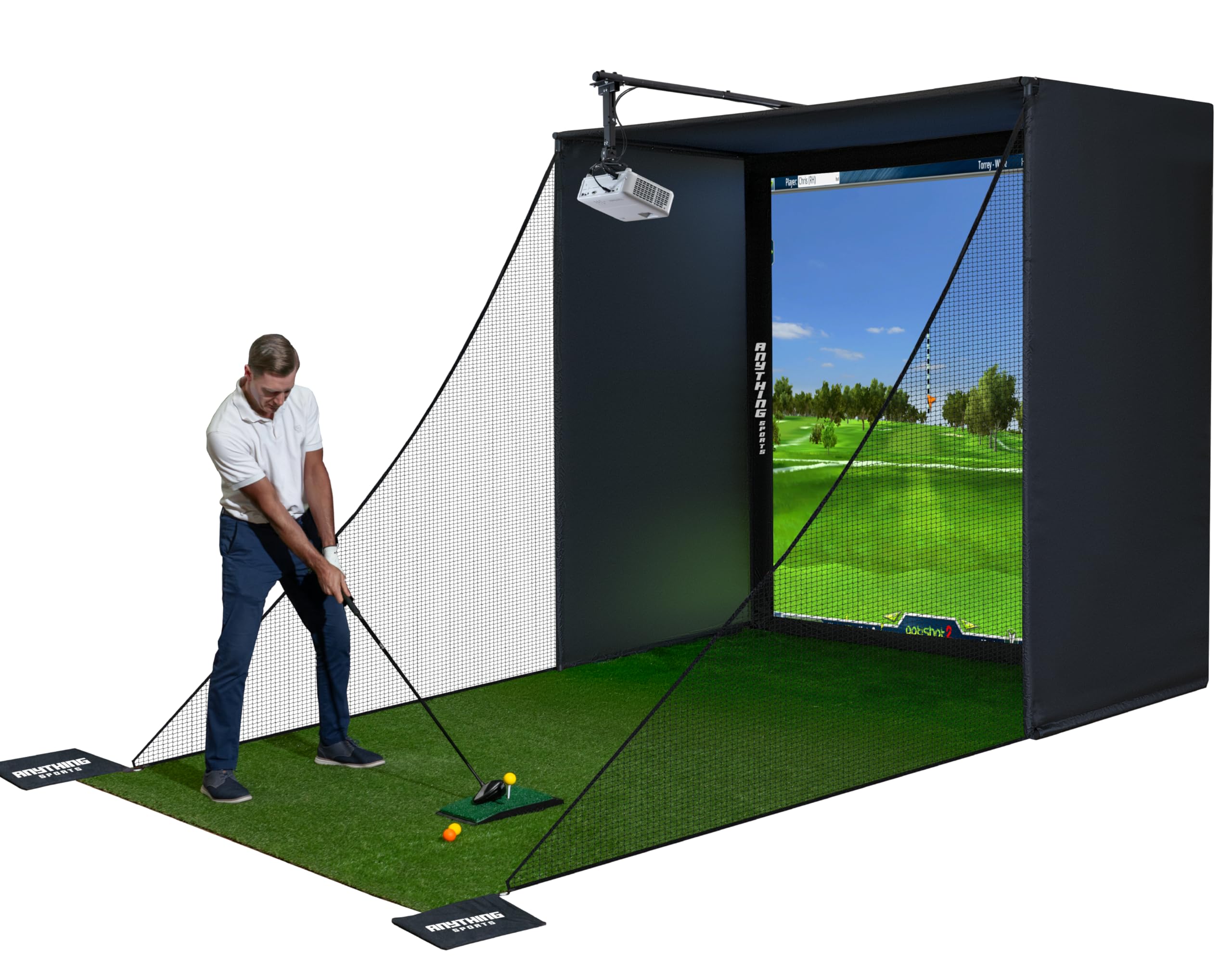 Photo 1 of ****FACTORY SEALED**** Complete Golf Simulator Enclosure Kit (8'4 x 8'4 x 5) – 4K-Ready Impact Screen with Blackout Cage, Projector Mount, Frame Poles, Side Shank Nets | Easy Setup | 12-Month Warranty