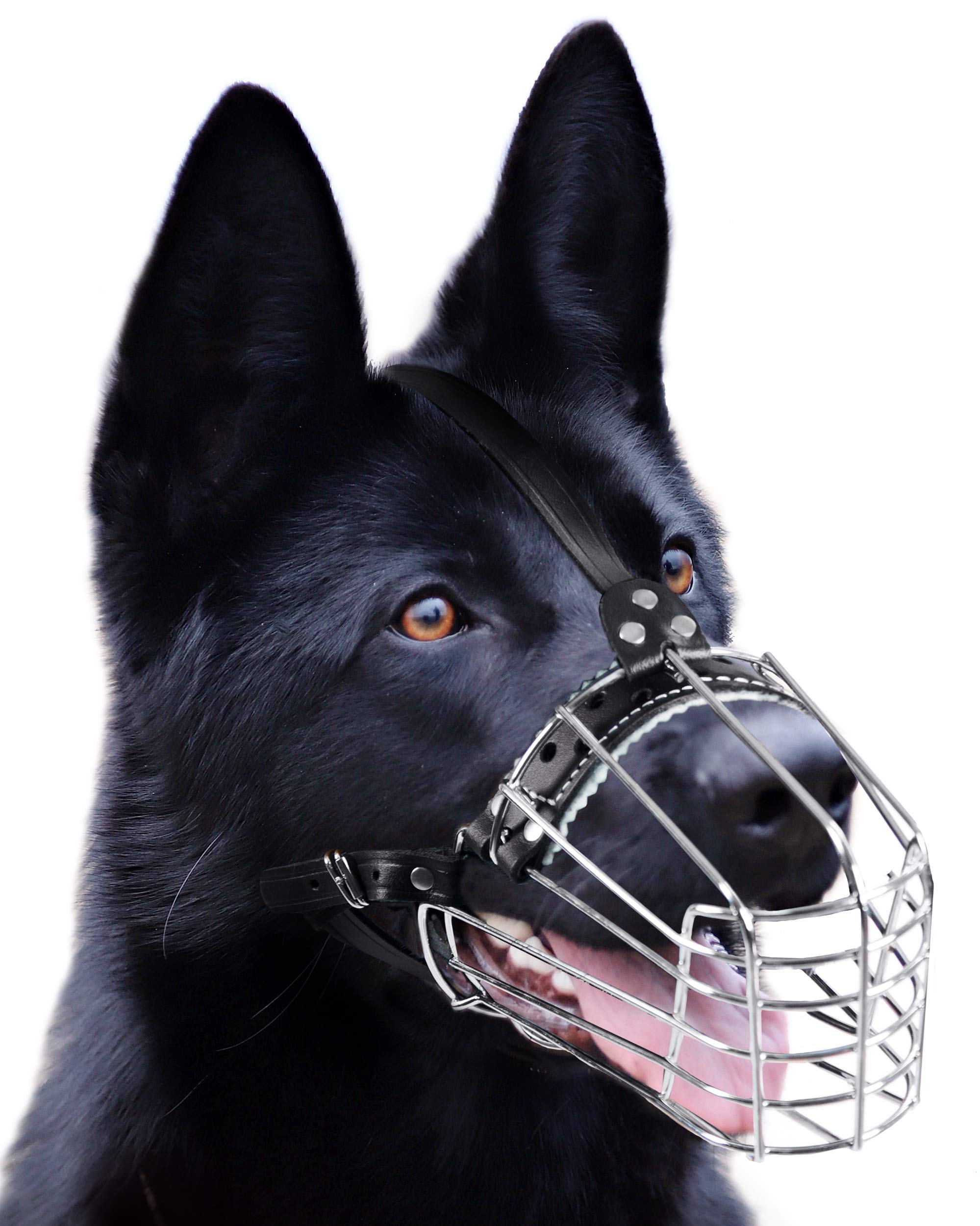 Dog Chrome Metal Muzzles Wire Basket Adjustable Leather Straps German Shepherd Reinforced (№1) Snout Circumference is 11. - 32 cm Length is 11-12 cm