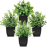 Der Rose 4 Pack Black Bathroom Decor Fake Plants Mini Artificial Greenery Potted Plants for Halloween Decor Indoor Office Table Room Farmhouse Decor