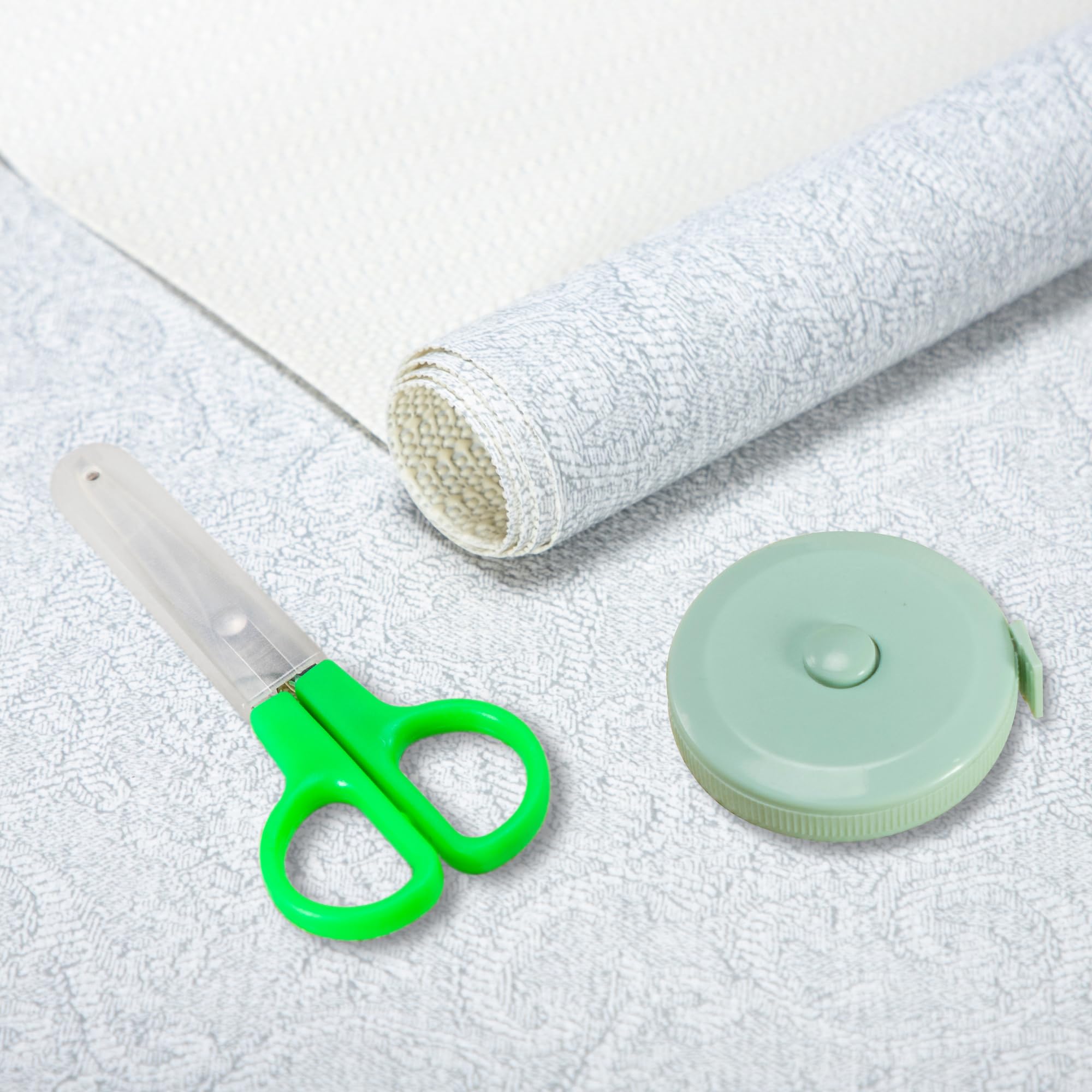 Photo 1 of 12X120 Inch Shelf Liner with Scissor & Tape Measure for Kitchen Cabinets, PVC Drawer Liner for Dresser Non-Slip Bathroom, Non-Adhesive Cabinet Liner Washable (White)