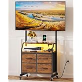 GYIIYUO Rolling TV Stand with Mount &amp; 4 Fabric Drawers for 32-75 inch TVs | Holds up to 145 lbs with lockable rolling wheels, built-in 2 AC outlets and USB charging, great for apartments and bedrooms