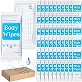Threlaco 300 Pcs 60 Pack Body Wipes for Adults Bathing No Rinse Individually Wrapped Shower Wipes Washcloth with Aloe Cleansing Body Wash Cloths Disposable Bulk Deodorant Homeless(White Background)