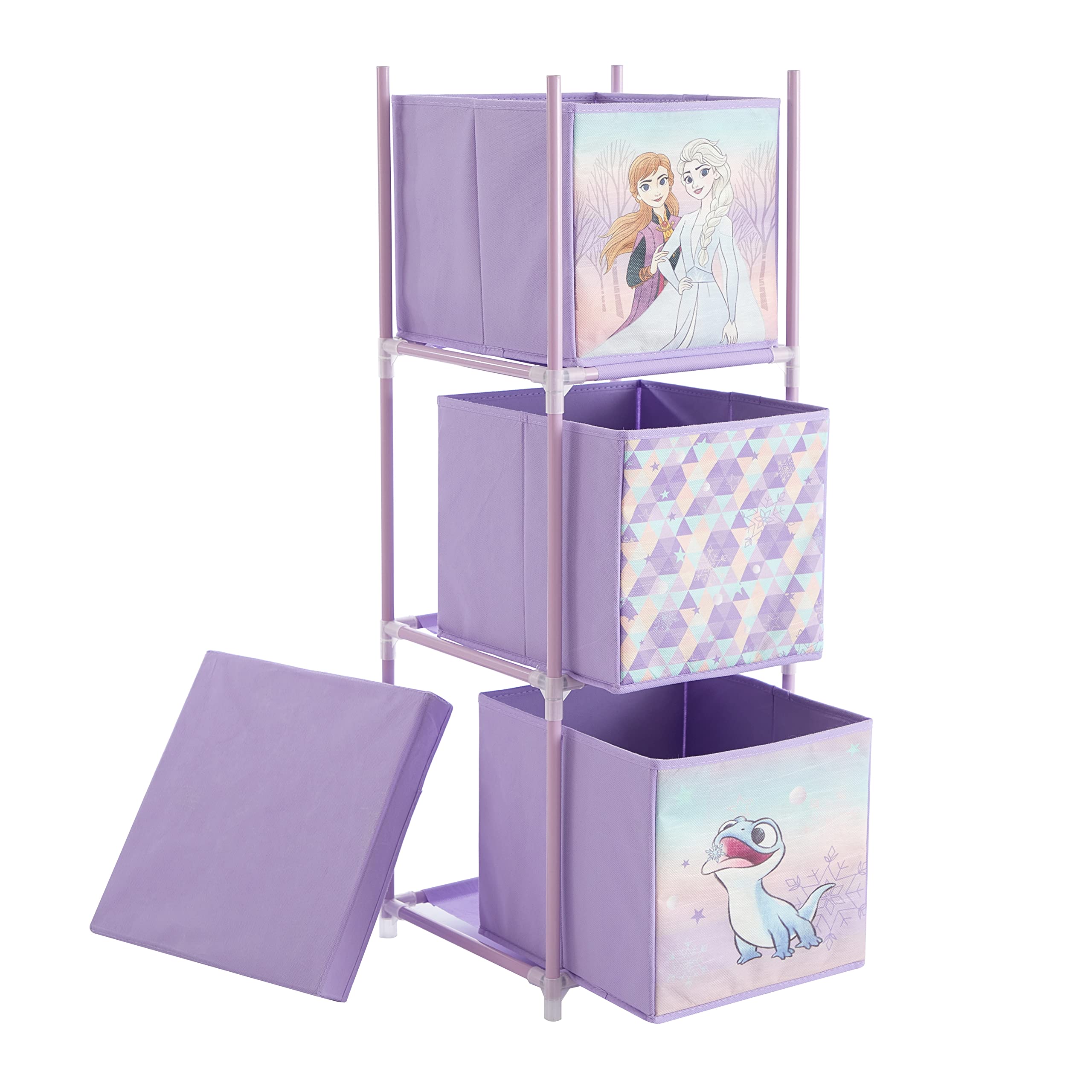 Idea Nuova Disney Frozen 3 Tier Fabric Storage Organizer with 3 Cubes and Removable Lid
