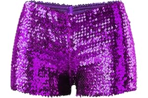 GAEXIA Brand Sequin Shorts for Women - Elastic Waist, Straight Leg, Sparkly Party & Summer Casual Hot Pants