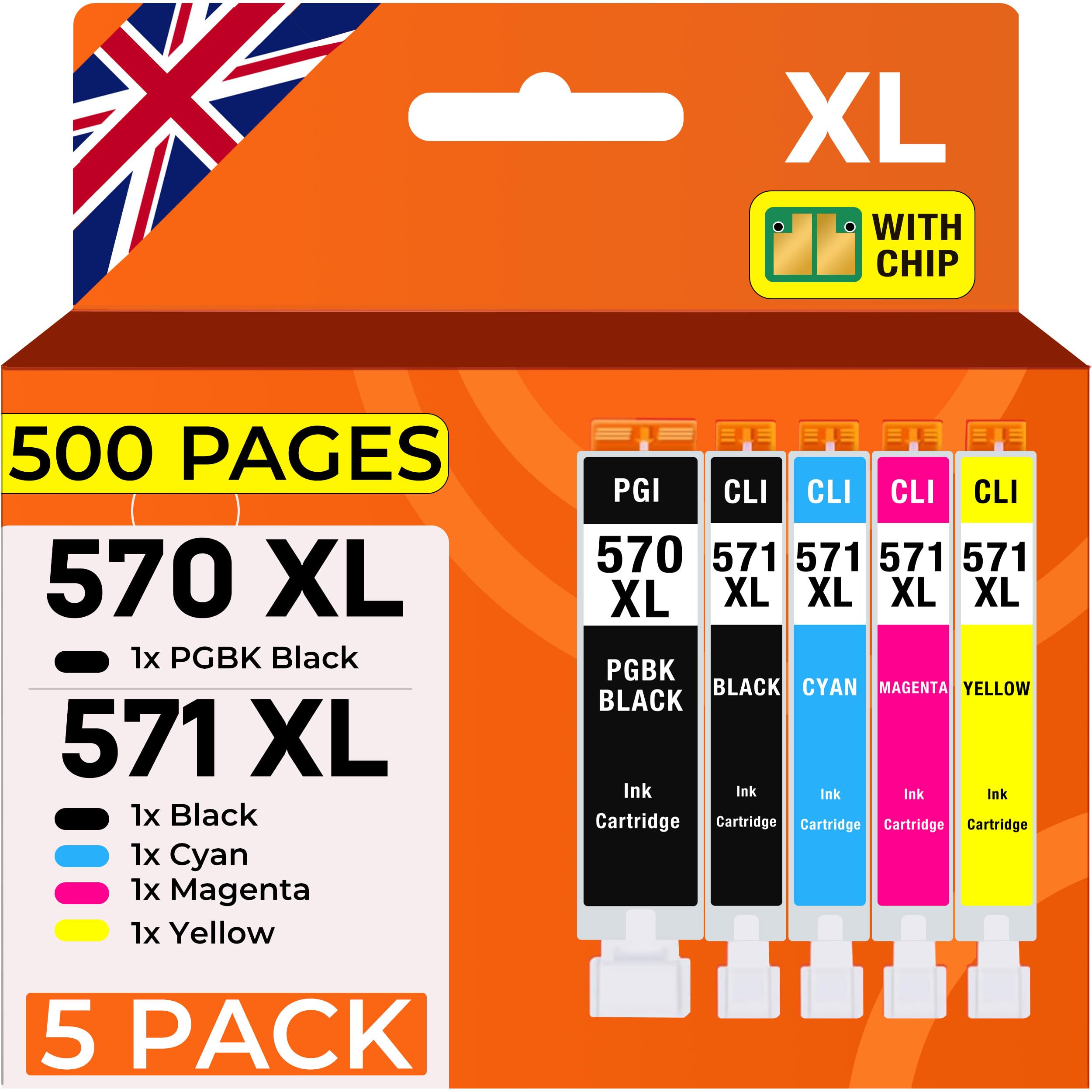 Supply Guy 5 Ink Cartridges compatible with Canon PGI-570 / CLI-571 for Canon Pixma MG5750 MG5751 MG5752 MG5753 MG6850 MG6851 MG6852 MG6853 TS5050 TS5051 TS5053 TS5055 TS6050 TS6051 TS6052