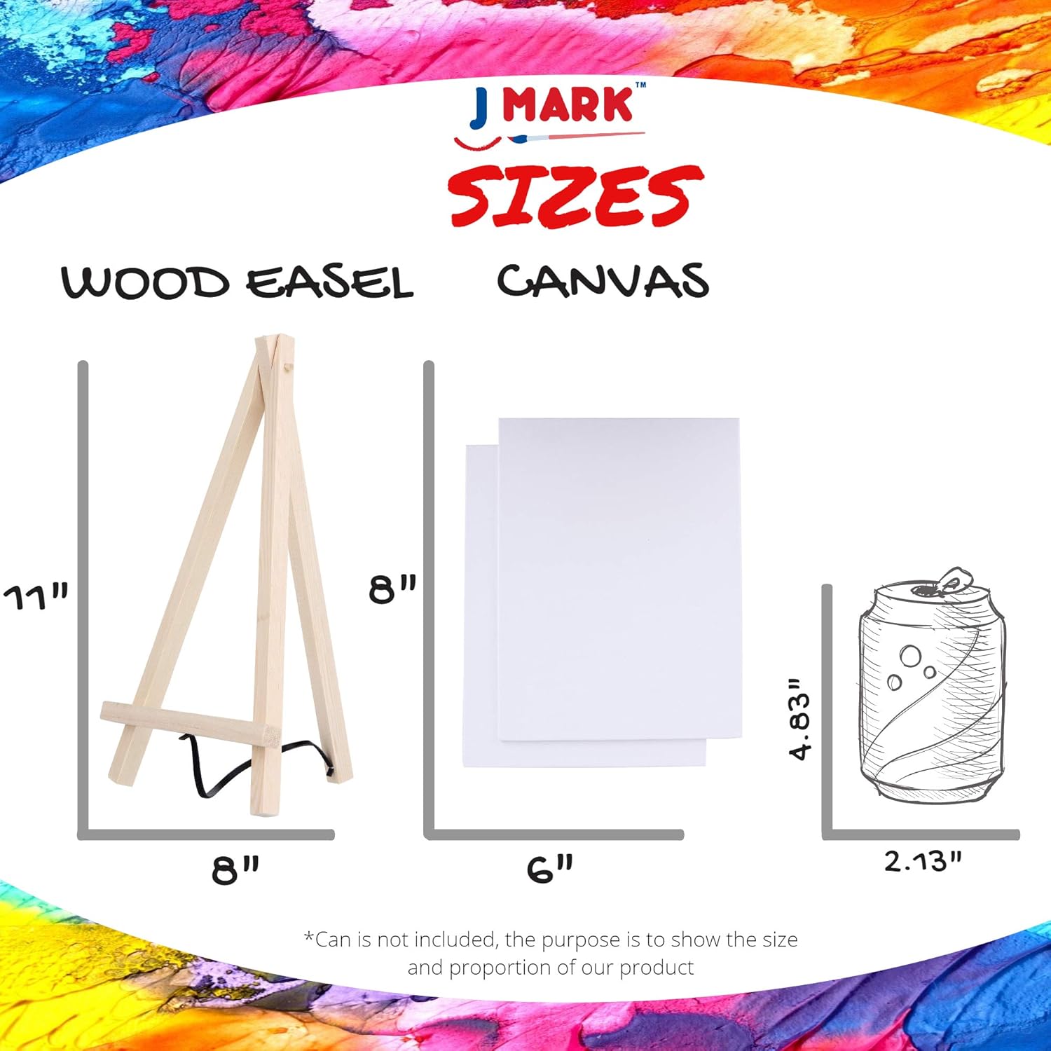 Art Canvas Paint Set Supplies – 14-Piece Mini Canvas Acrylic Painting Kit with Wood Easel, 6x8 inch Canvases, 6 Non Toxic Washable Paints, 3 Brushes, Palette and Color Mixing Guide