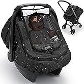 TinlyFinly Waterproof Car Seat Cover for Baby, 2-Layer Car Seat Rain Cover with Clear Window & Sunshade & Mesh Cover, Universal Infant Carseat Canopy for Stroller, Protect from Rain and Snow - Black