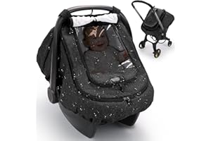 TinlyFinly Waterproof Car Seat Cover for Baby, 2-Layer Car Seat Rain Cover with Clear Window & Sunshade & Mesh Cover, Universal Infant Carseat Canopy for Stroller, Protect from Rain and Snow - Black