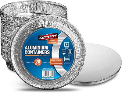 Caterserve Aluminium Containers 20pc 7in Foil Dishes with Paper Lids