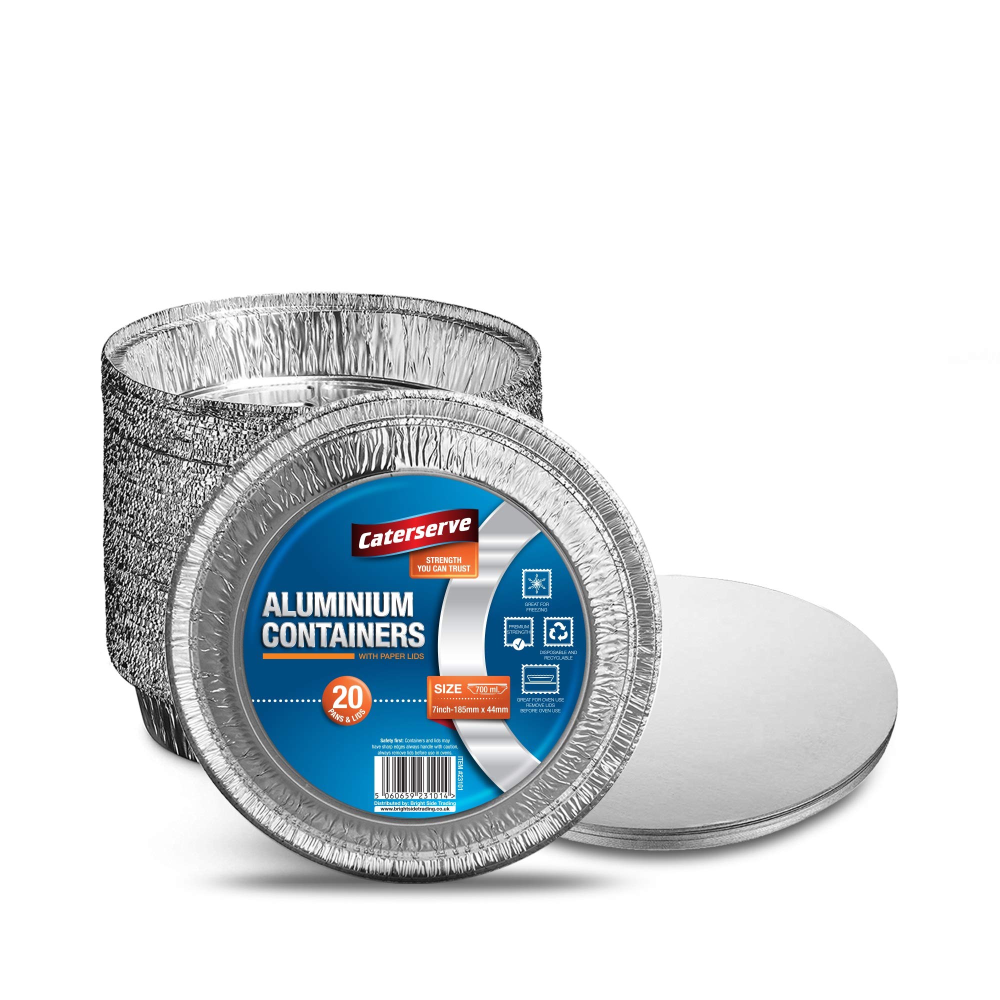 Aluminium Containers – 20pc Foil Pie Cases with Paper Lids – Durable, Food-Grade Oven & Freezer Safe – 7in-18cm Baking Trays