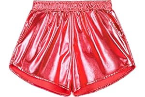 KEREDA Girls Metallic Shorts Sparkly Dance Outfits Shiny Costume for Girls