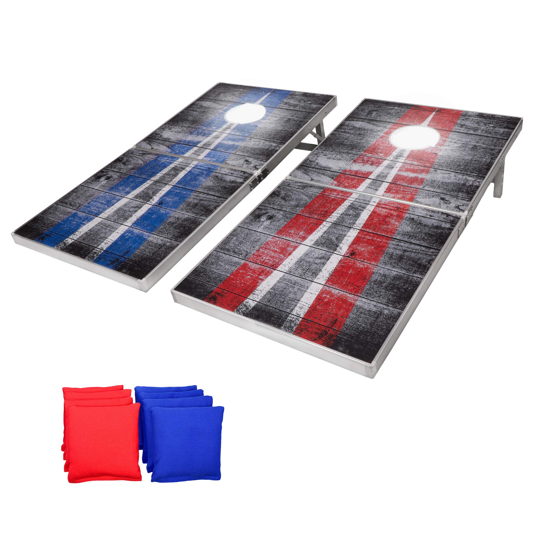 GoSports Regulation Size LED Cornhole Game Set - 4ft Boards, 8 Bean Bags, Foldable & Portable