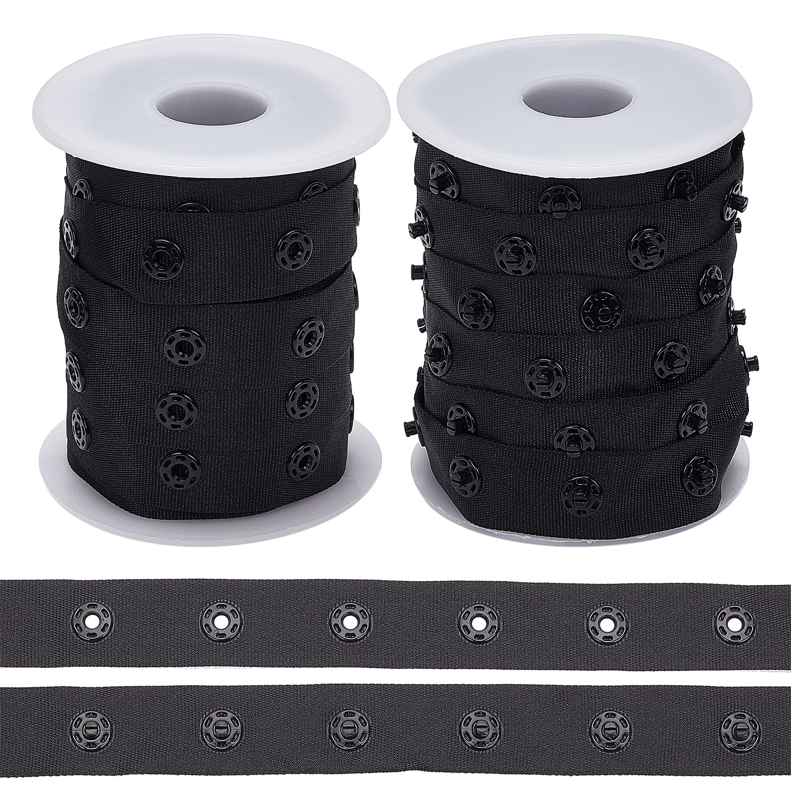 OLYCRAFT 2 Rolls 10 Yards/Roll Black Snap Button Tape Polyester Snap Button Trim Sewing Snap Fastener Tape Snap Ribbon Fasteners for DIY Clothing Sewing Accessories