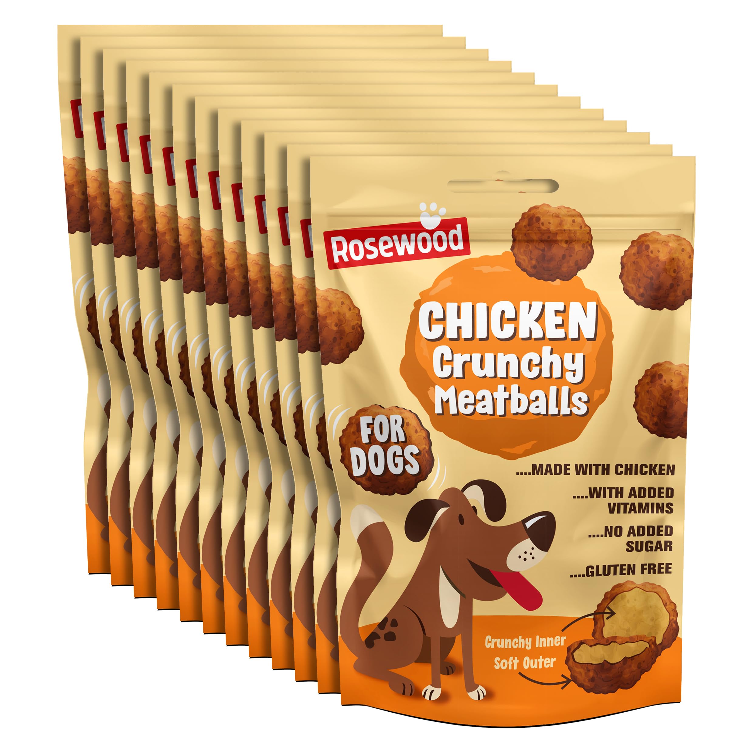 Rosewood Chicken Crunchy Meatballs for Dogs - Gluten Free Dog Treats Made with Chicken, Training Treats for Small, Medium, Large Dogs and Puppies (Case of 12 x 140g)