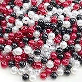 Jmassyang 800pcs 6mm Satin Luste Beads Round Plastic Pearl Beads Craft Beads Loose Pearls with Holes for Jewelry Making Bracelet Necklace Sewing Crafts Decoration (Black/White/Red)