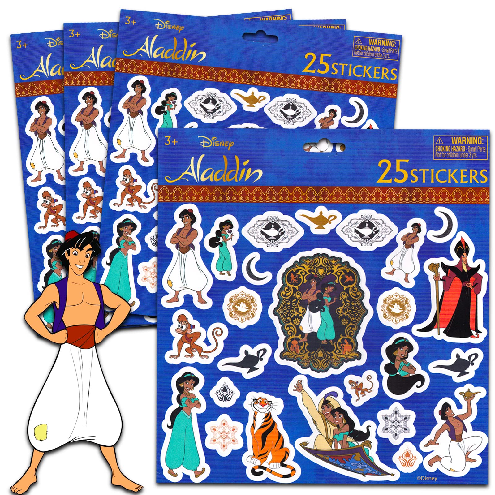 Photo 1 of Disney Aladdin Stickers 4 Pack - 100 Princess Jasmine Stickers for Aladdin Party Supplies, Party Favors, Disney Birthdays, Scrapbooks, More (Jasmine Stickers for Party Bags)