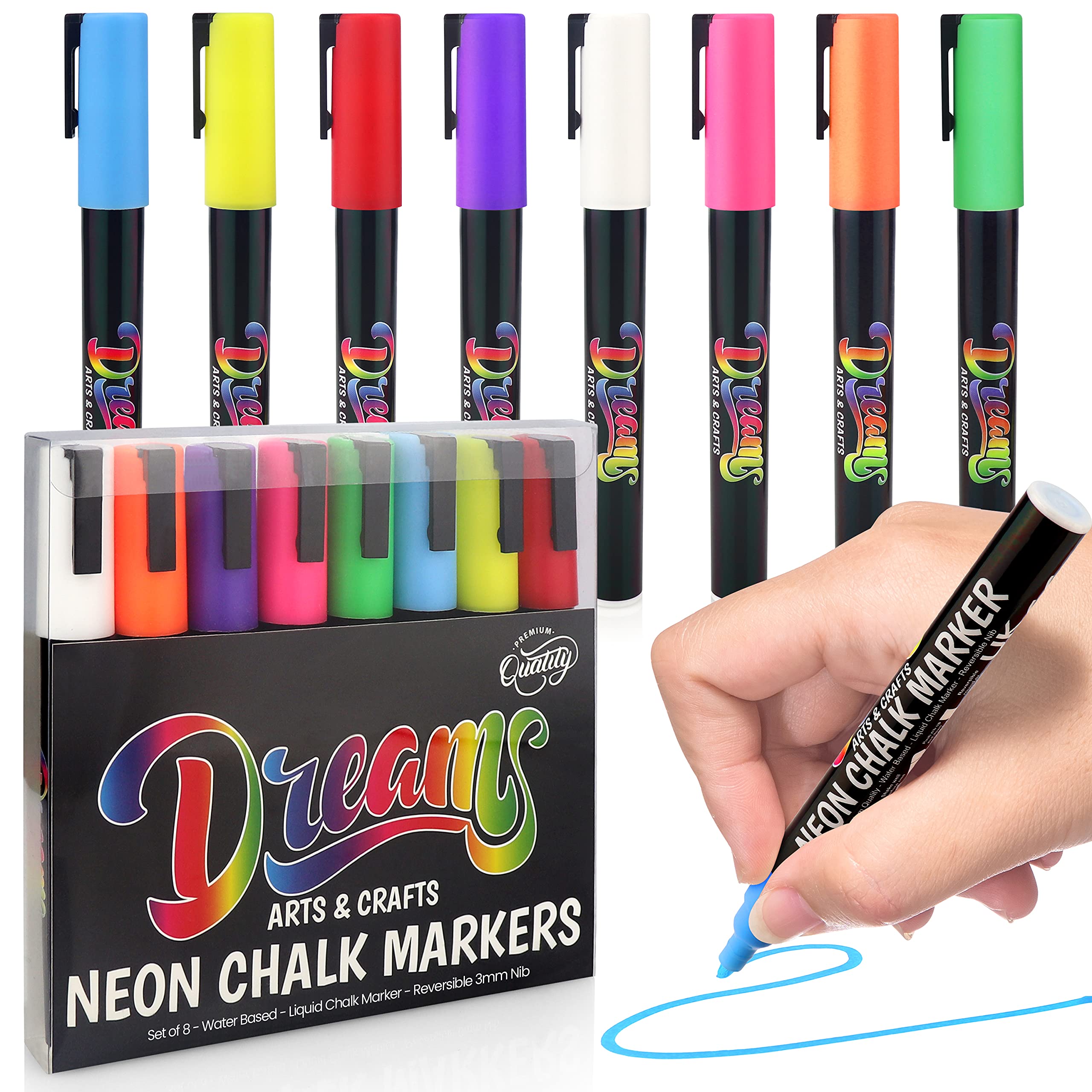 The Glowhouse Premium Chalk Markers Fine Tip Neon Liquid Chalk Pens 3mm Washable Window Markers Set of 8 Pens