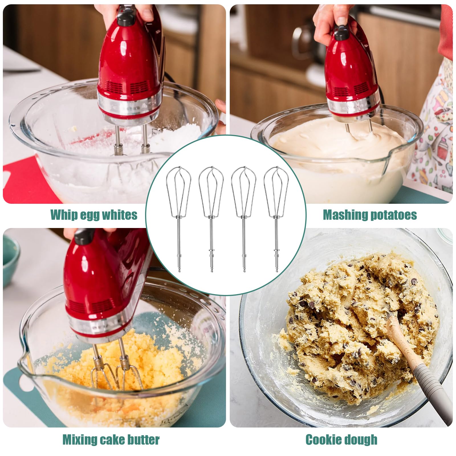 Hand Mixer Replacement Beaters for Cuisinart CHM Series Hand Mixer Parts, HM-50 HM-50BK HM-70 CHM-3 CHM-7PK, Hand Mixer Replacement Beaters CHM-BTR, Electric Mixer Replacement Parts, 4 Pack