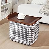 zyz 21 Inch Square Storage Ottoman Coffee Table, Modern Ottoman with Flip-Top Lidm, Solid Wood Panel, Houndstooth Fabric Footstool, Accent Ottoman for Living Room, Bedroom, Corners, Entryways (Grey)