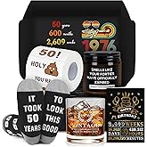 Pradnel 50th Birthday Gifts for Him Cool Gifts for 50 Year Old Man Happy 50th Birthday Decorations for Men Vintage 1976 Wine GlassToilet Paper Roll Novelty Socks Funny 50 Year Old Gift ideas for Mens
