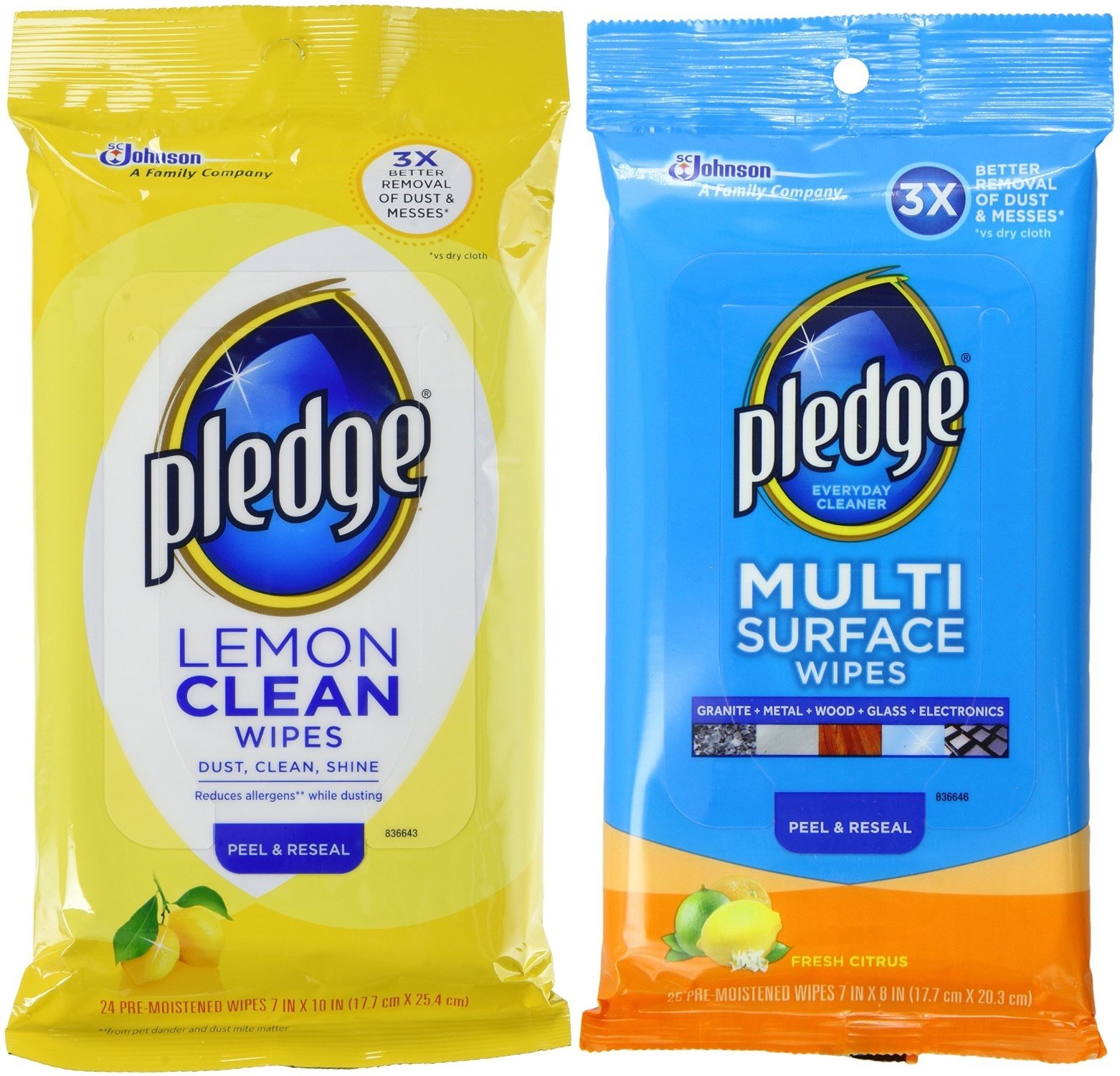 Buy Pledge Multi Surface Fresh Citrus Wipes, 25 Count + Lemon Wipes, 24